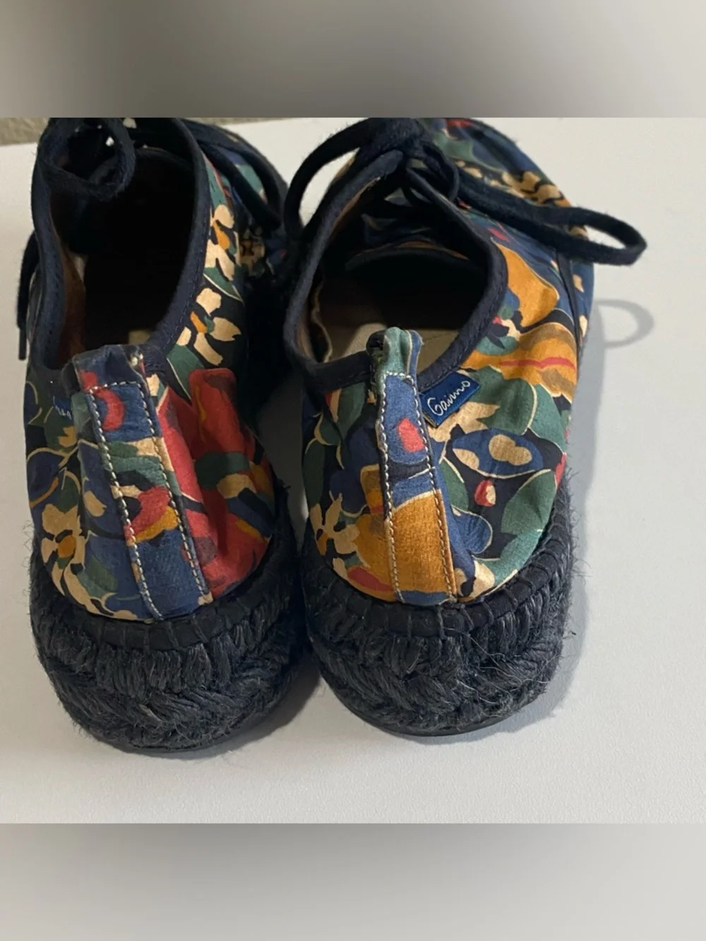 Gianno Espadrilles Black Multi Floral Print Canvas Round‎ Toe Lace Up EU38/US7.5
